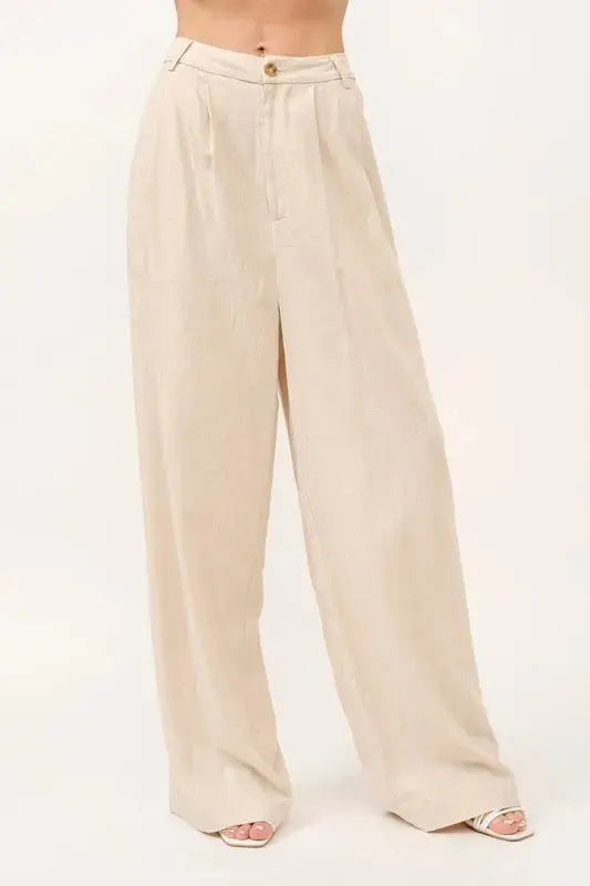 And The Why High-Rise Wide Leg Linen Blended Pants for Summer - Love Salve